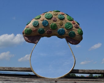 HEMP MUSHROOM MIRROR, Decorative Wall Mirror, Handmade Mirror, Paper Mache Mirror, Mushroom Wall Art, Mushroom Shape Mirror, Mushroom Decor