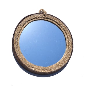 Rustikales Weinfonnenhoop verwandelte sich in DECORATIVE WALL MIRROR, Rusty Wine Barrel Ring, Rustic Round Mirror, Boho Decor, Hanf Rope Mirrors