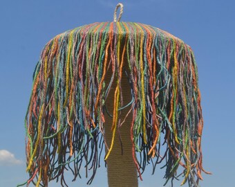 COLORFUL HEMP LAMPSHADE, Boho Lighting, Paper Mache Pendant Light, Ceiling Lights, Large Hemp Chandelier, Hippie Home Decor, Hemp Furniture