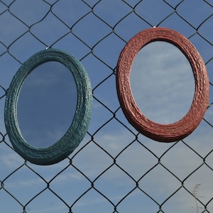 PINK & BLUE MIRRORS, 2 Oval Mirrors, Decorative Wall Mirrors, Hemp Rope Mirror, Minimalistic Wall Mirror, Pink Oval Mirror, Blue Wall Mirror