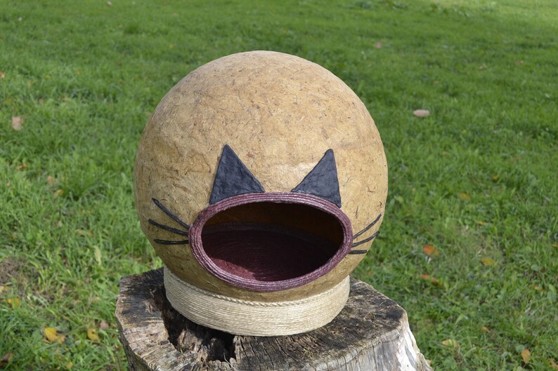 CAT CAVE, Giant Cat Head Bed, Paper Mache Sculpture, Cat Furniture