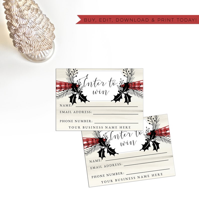holiday enter to win raffle template christmas 35x5 etsy