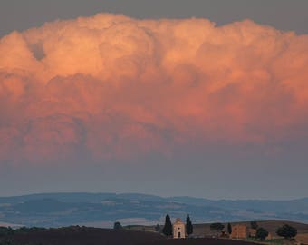 Sunset at Vitaleta Chapel, Val d'Orcia, Italy, Tuscany, Landscape, Color Photography, Fine Art Print, Wall Art, Art Print, Travel, Italian