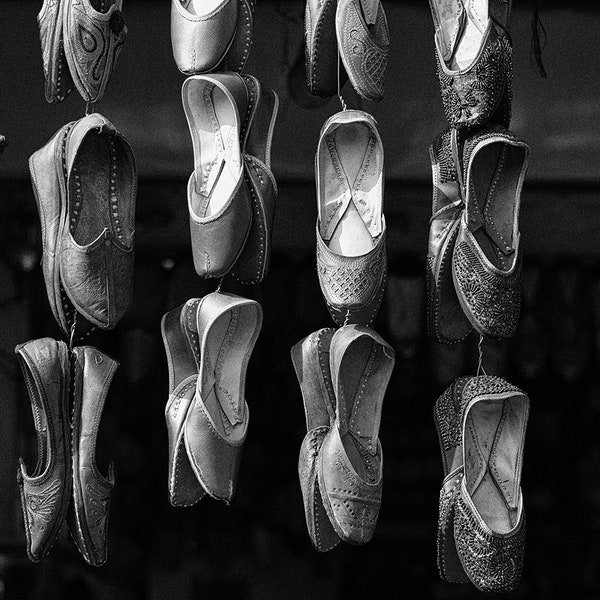 Shoes, India, Pushkar, Rajasthan, black and white, art print, fine art photography, wall art, travel