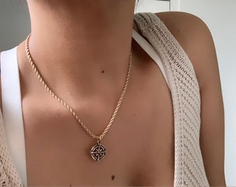 Falisty łańcuszek vintage l Złoty naszyjnik z zawieszkami l Boho