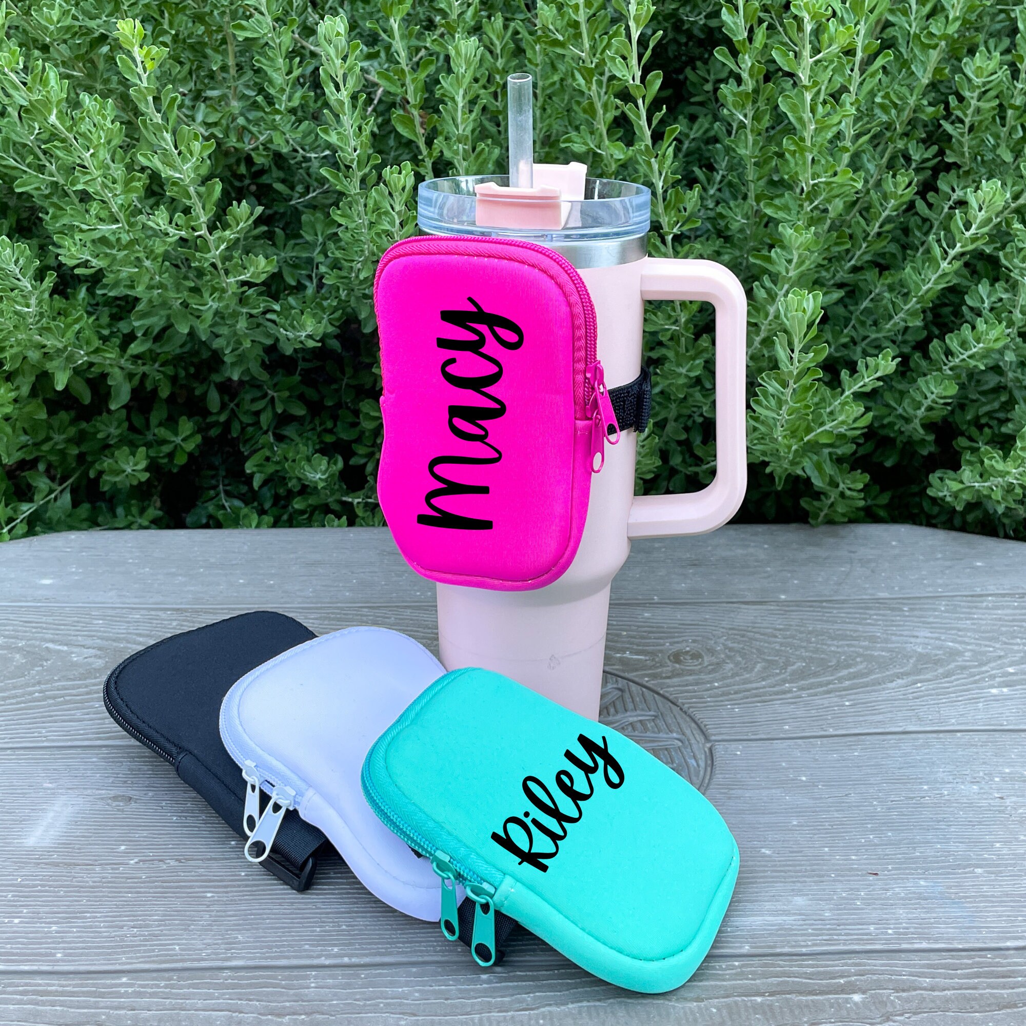 Cute Personalized Pouch compatible with Stanley Cup 30 20 & 40 oz cup with  handle. Comes with 40mm and 35mm Straw topper that fit snug- Accessories