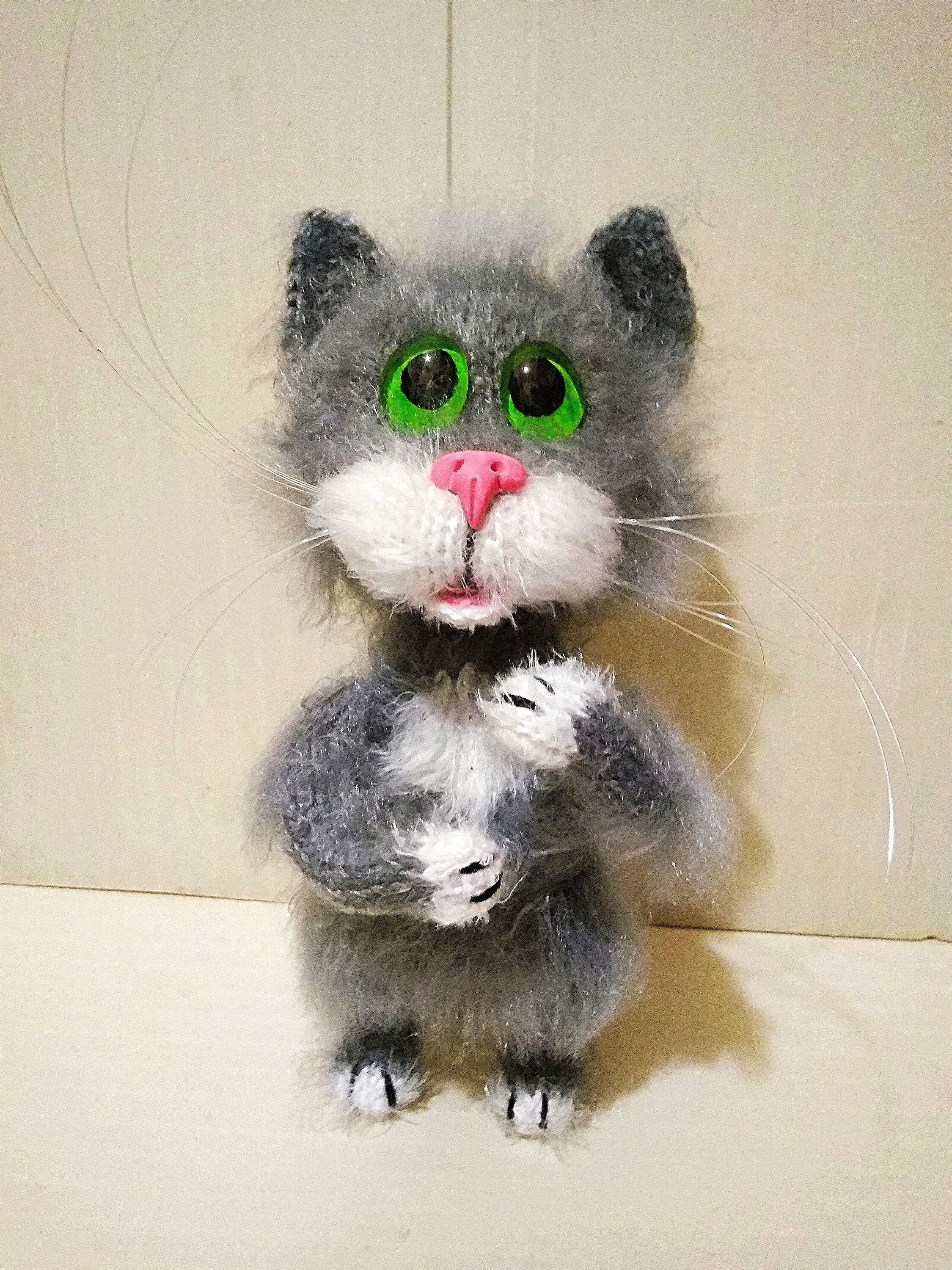 Gray cat doll Stuffed animal Funny gift Knitted toy Animal Etsy