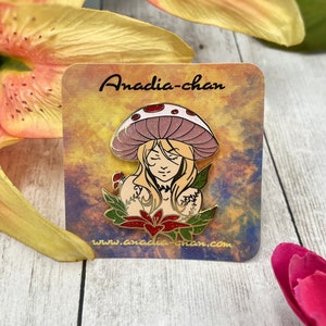 Original Earth Nymph Hard Enamel Pins Glitter Mushroom Girl