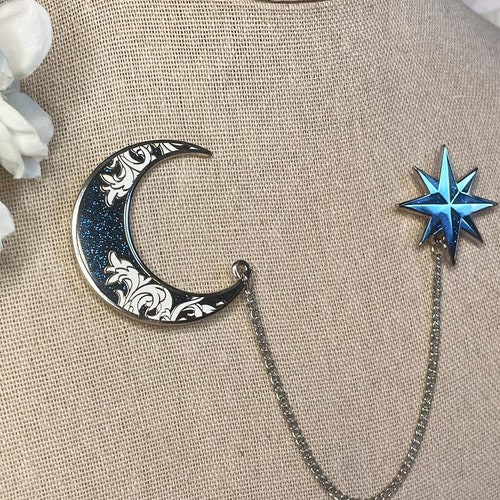 Celestial Moon and Star Collar Pins Hard Enamel Pin Silver - Etsy