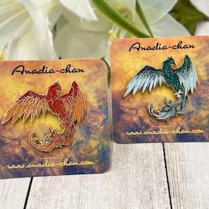 Original Phoenix Fire and Ice HardEnamel Pins Gold Plated with Glitter Enamel