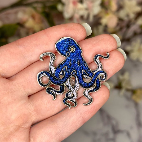 Original Starry Octopus Hard Enamel Pin with glitter enamel and stars