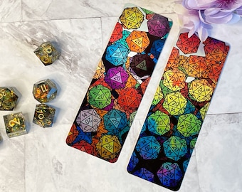 Rainbow Dice Fantasy Metal Bookmarks ~ Tabletop Gaming, RPG, Dungeons and Dragons, etc. featuring Rainbow Dice