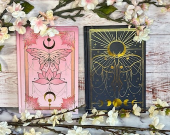 Gold Foil Hardcover Journal | Lunar Moth and Lotus Fairy Foil Original Artwork | Lined 100 Sheets