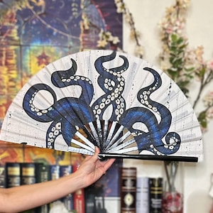 Octopus Tentacles Folding Hand Fan - Fabric and Bamboo
