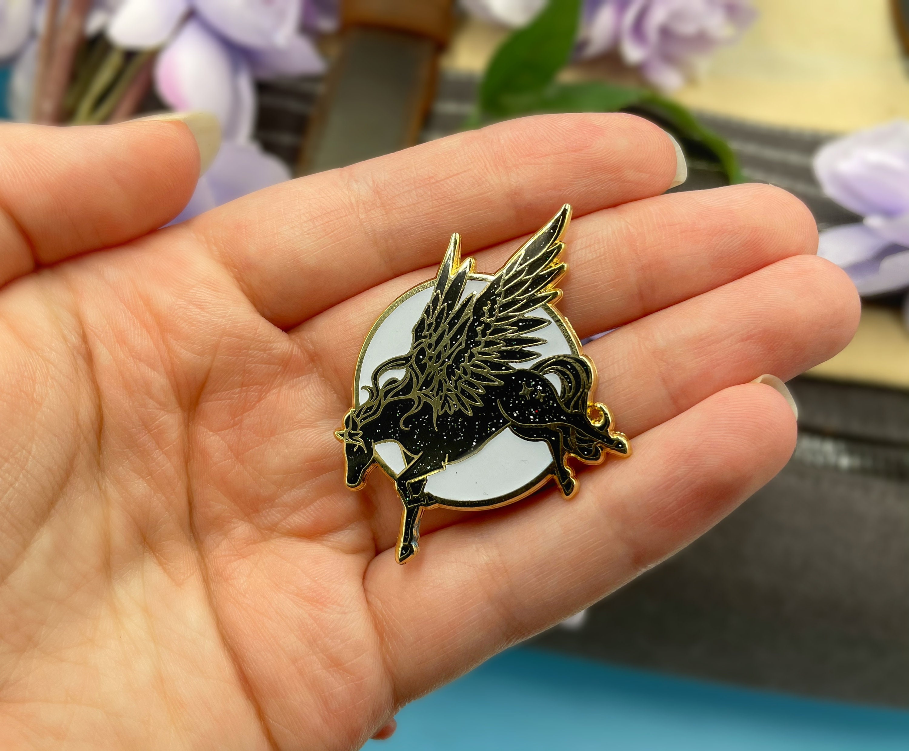 Original Starry Pegasus Hard Enamel Pins Black Glitter Glow in Etsy
