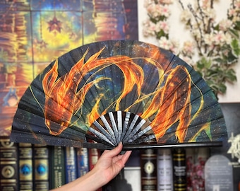 Starry Koi Fish Folding Hand Fan - Fabric and Bamboo