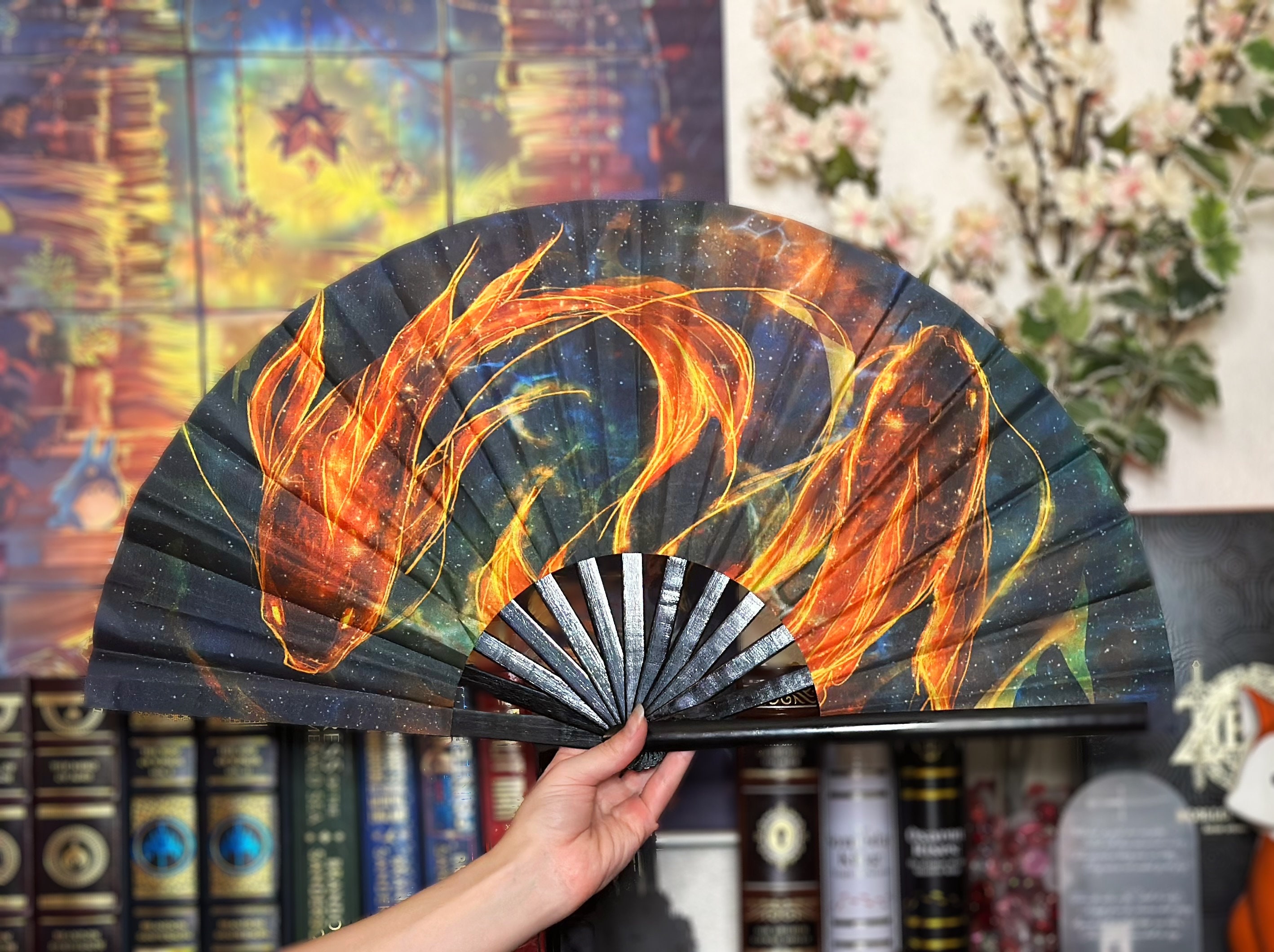 Starry Koi Fish Folding Hand Fan - Fabric and Bamboo - Etsy Denmark