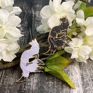 Original Starry Kitsune Fox Hard Enamel Pins Black Glitter Three Tailed Fox from Japanese Mythology