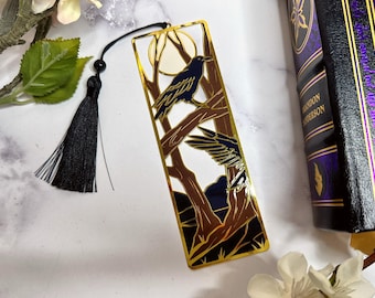 Fantasy Raven Metal Bookmarks ~ Gold Metal and Enamel with Tassel