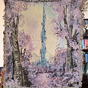 Crystal Tower Woven Tapestry Blanket - Inspired by Final Fantasy XIV Lakeland Crystarium Artwork