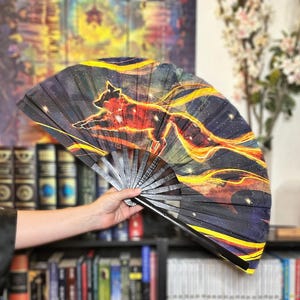 Celestial Fox Starry Folding Hand Fan - Fabric and Bamboo - Etsy