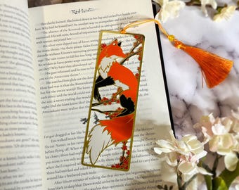 Fantasy Fox Metal Bookmarks ~ Gold Metal and Enamel with Tassel