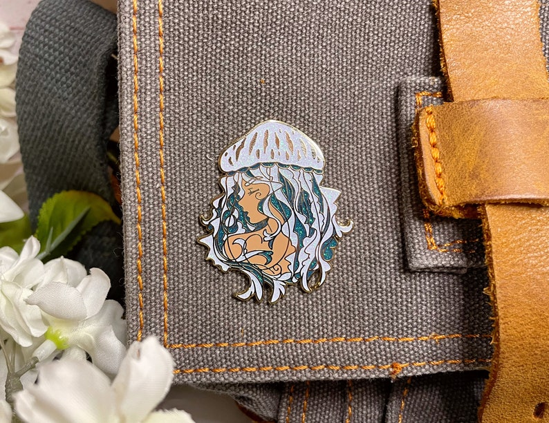 Original Jellyfish Girl Enamel Pin Orange and Blue Sea Etsy