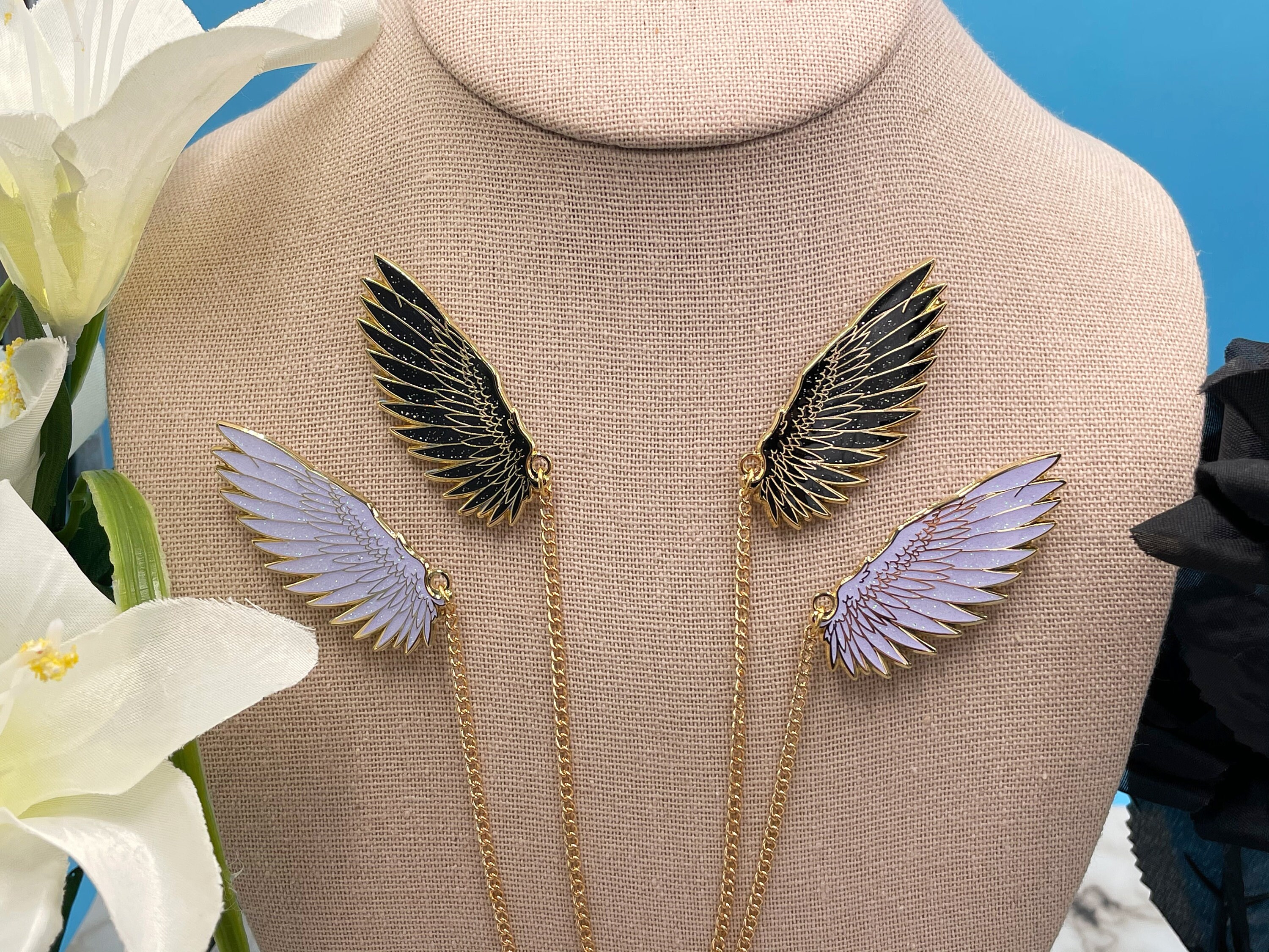 Angel Wings Collar Pins Gold Plate Hard Enamel Pins w/ Chain | Etsy