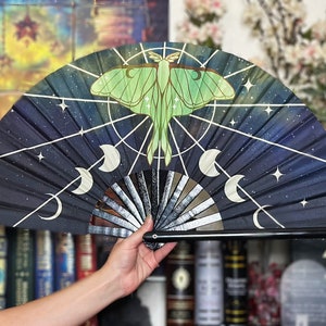 Lunar Moth Moon Cycle Faltender Handfächer - Stoff und Bambus