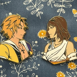 Final Fantasy X Gold Plate Hard Enamel Pins - Yuna and Tidus