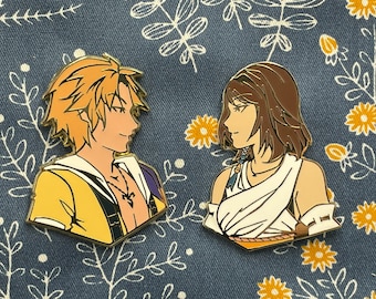 Final Fantasy X Gold Plate Hard Enamel Pins - Yuna and Tidus
