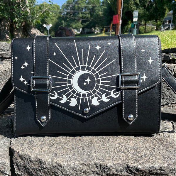Celestial Fantasy Ita Shoulder Bag - Faux Leather Black Ita Bag for Enamel Pin Display