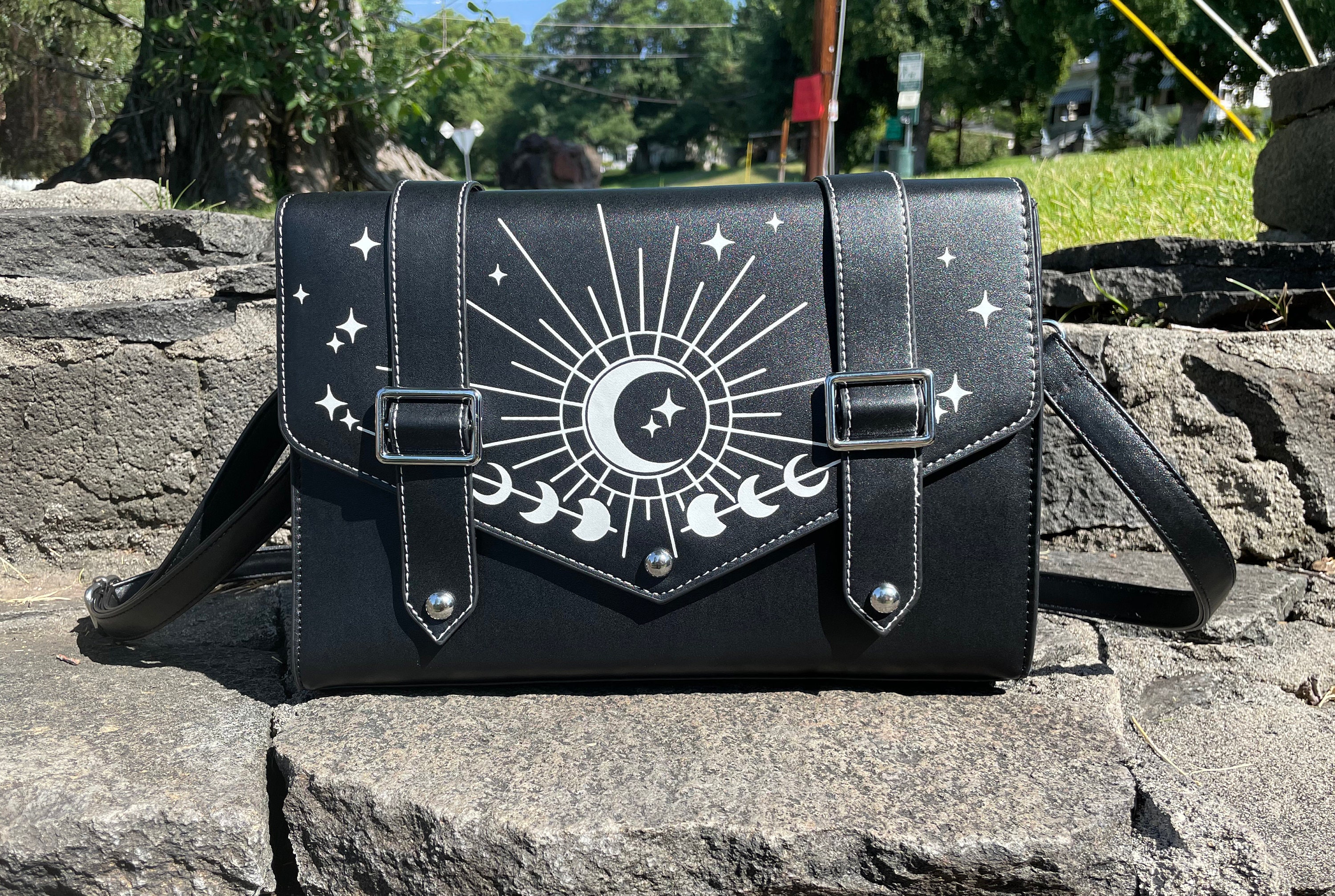 Celestial Fantasy Ita Shoulder Bag - Faux Leather Black Ita Bag for Enamel Pin Display