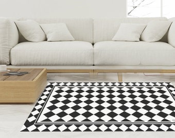 Black White Vinyl Mat Kitchen Mat Orientaltiles Decor Etsy