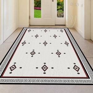 Retro Mosaik-Vinyl Bodenmatte: Schwarz-Weißer Geometrischer Teppich