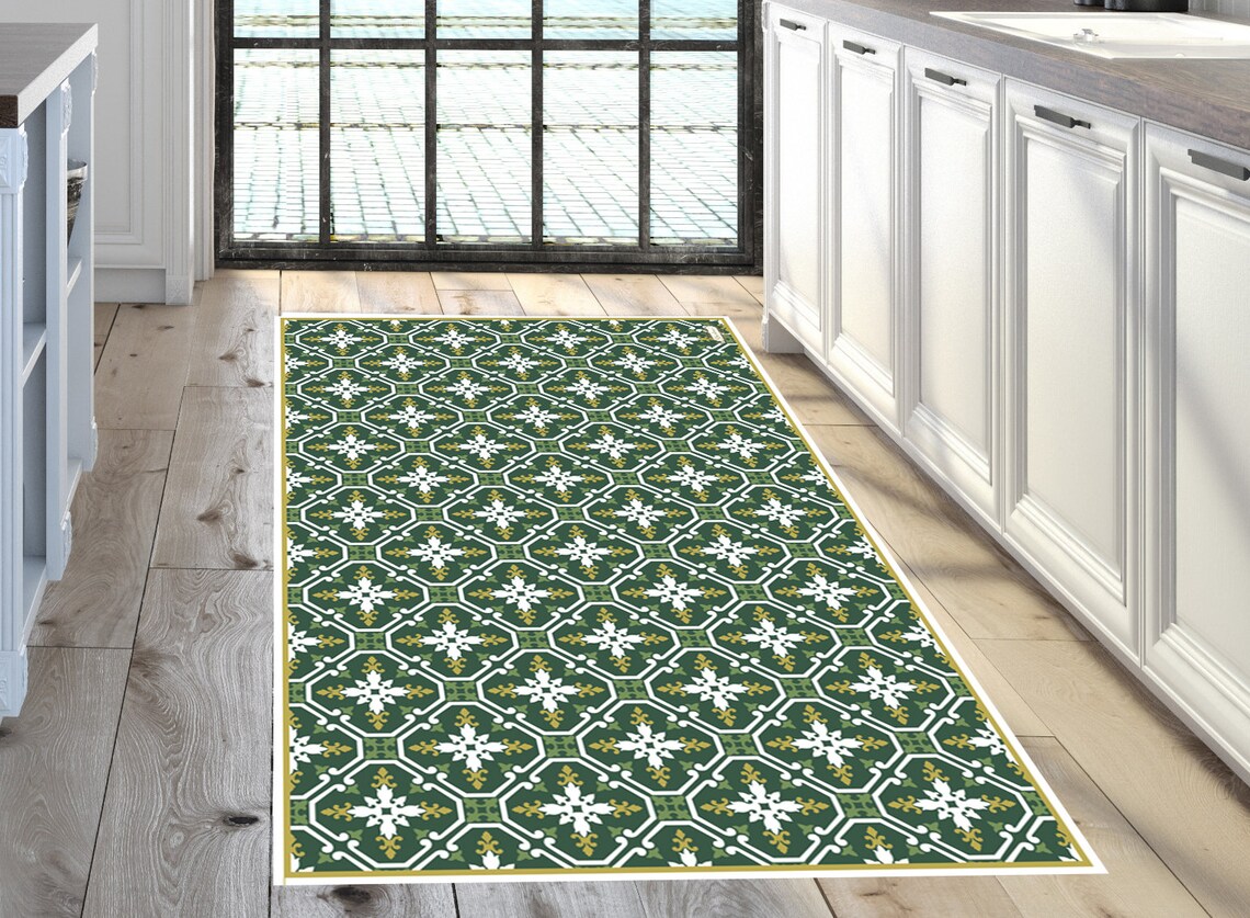 Green Vinyl Printed Floor Mat.Moroccan pattern .Runner vinyl Etsy