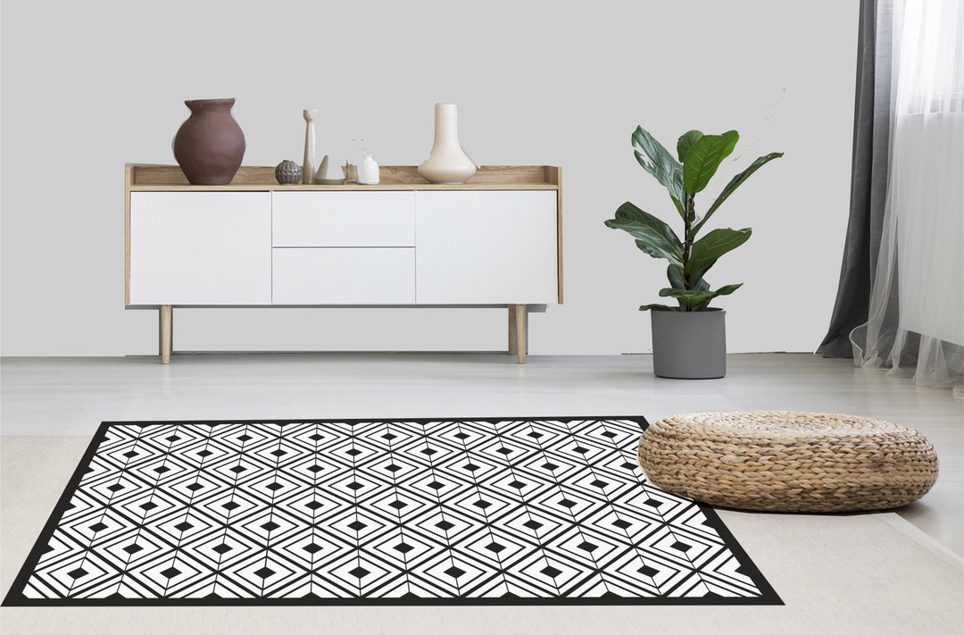 Black and White Vinyl Mat. Vinyl Mat .runner Vinyl Floor . PVC Rug
