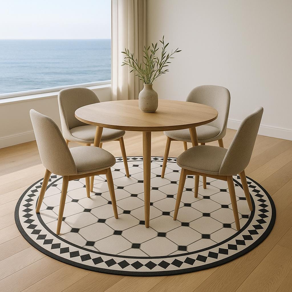 Round  vinyl mat,Round Rug, Vinyl Rug, Vinyl floor, Minimalistic mat, Art Mat, Round mat, Linoleom Mat, Pvc mat, Black and white, Nordic