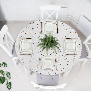Round Terrazzo Vinyl Tablecloth: Custom Table Cover
