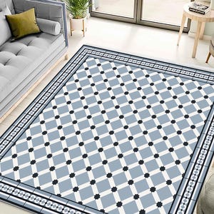 Ethnic Vinyl Floor Mat: Moroccan Tile PVC Rug