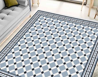 Ethnic Vinyl Floor Mat: Moroccan Tile PVC Rug