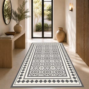 Moroccan Tiles Vinyl Rug, Ethnic Floor Mat, Custom Size PVC Runner