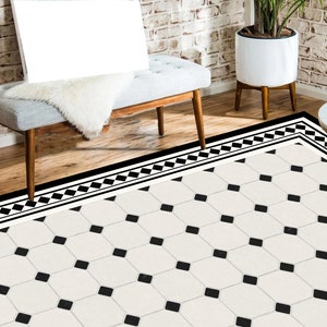 Vinyl Mat. Vinyl Rug. Vinyl floor. Geometric Pattern Mat. Art Mat.Kitchen Mat. Linoleom Mat. Pvc Mat. Black and white vinyl mat