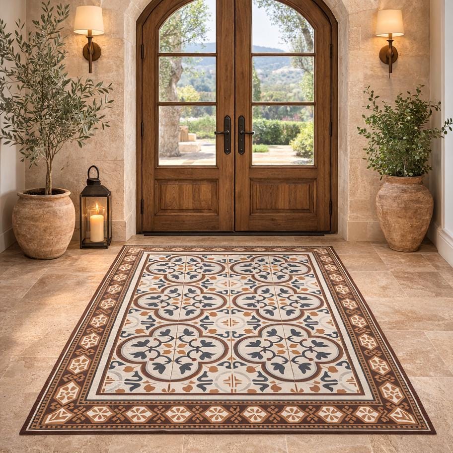 Tile Mat Rug Tuscan Tile Vinyl Rug, Custom Floor Mat, Living Room Entryway Decor - Etsy