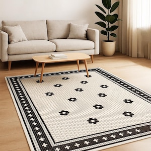 Retro mosaic vinyl mat,Vinyl Mat, Vinyl Rug, Vinyl floor, Geometric Pattern Mat, Art Mat, Kitchen Mat, Linoleom Mat, Pvc mat.Black and white