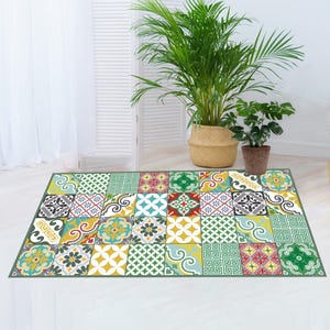 Vinyl Floor Mat, Moroccan Vinyl Rug, Runner in Tiles, Moroccan Pattern , Floor Mat, Decorative Pvc Mat
