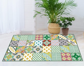 Moroccan Vinyl Floor Mat: Decorative PVC Rug, Tile Pattern