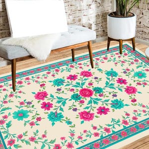 Flower print area Vinyl rug,  Rug for corridor, Vinyl Mat,  floor mat, vinyl rug. linoleum rug, Flower pattern Mat, Floor mat, Large mats.