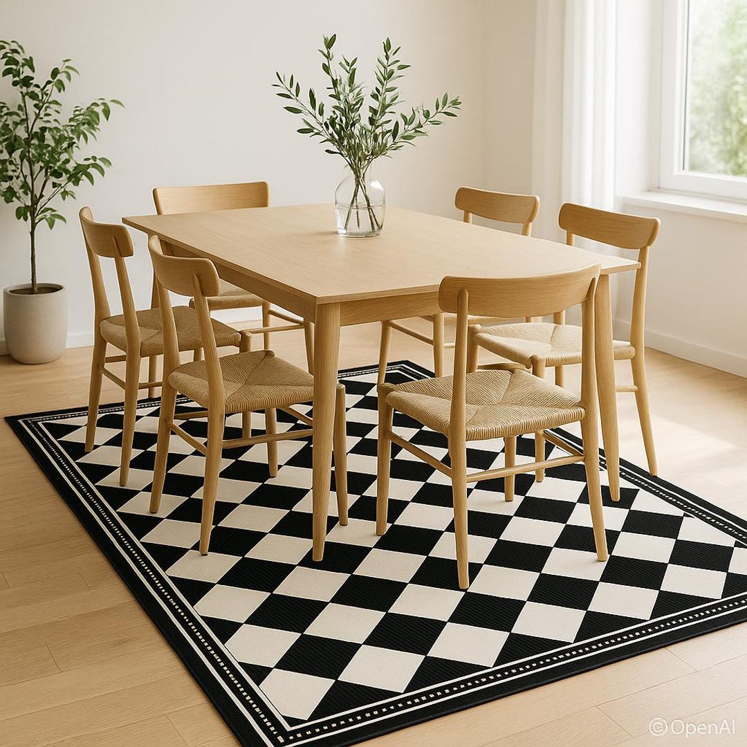 Chess Pattern Rug Black and Cream Chess Pattern Vinyl Mat: Geometric Floor Rug - Etsy