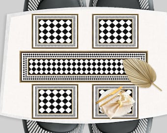 placemats Vinyl Set. vinyl tablecloth.Black and White . dining decor.Design Table Runner.Vinyl Placemats.Kitchen Table Mat